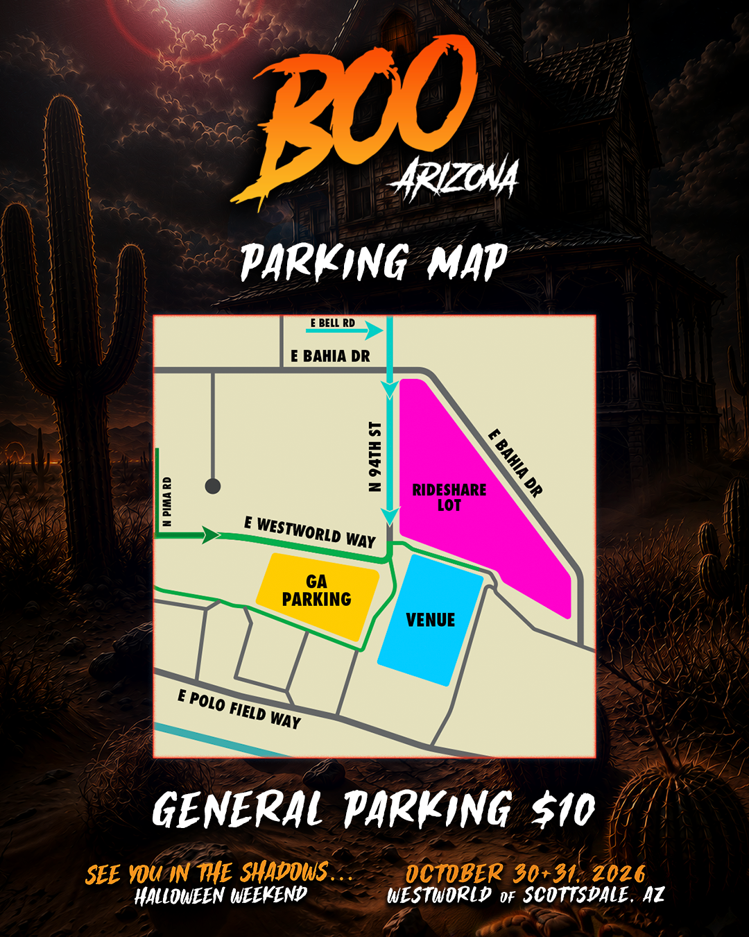 Official BOO Arizona 2026 parking and rideshare map